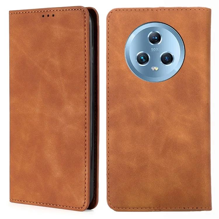 For Honor Magic5 PU Leather Card Holder Flip Stand Case Skin-touch Feeling Cell Phone Cover