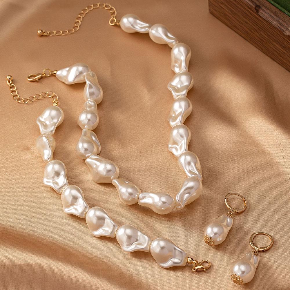 Trendy Irregular Pearl Necklace and Earrings Set - Women's Fashion Jewelry