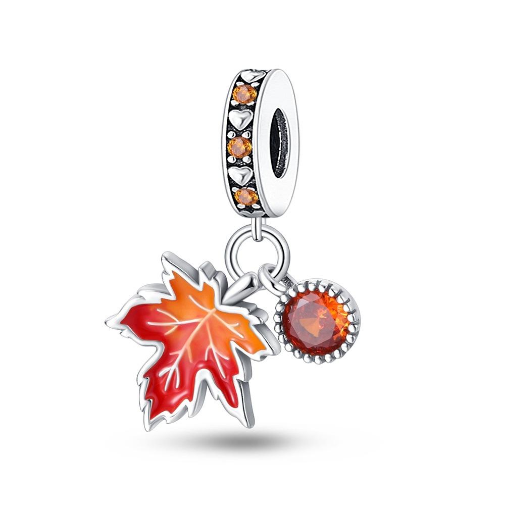 S925 Silver Maple Leaf Owl Squirrel Charm Beaded Bracelet DIY Jewelry Making Accessories