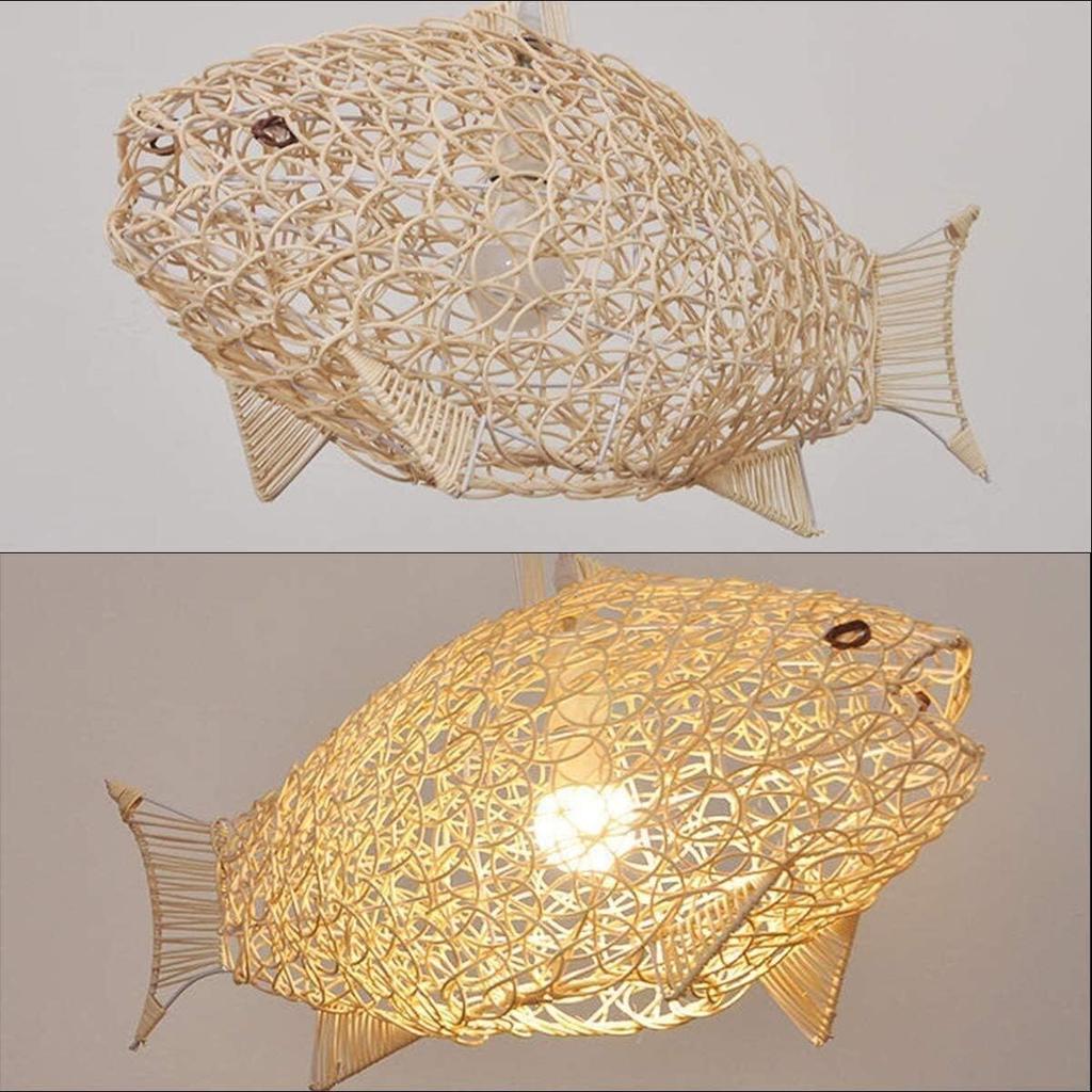 24-дюймовый плетеный натуральный ротанговый подвесной потолочный светильник в форме рыбы, подвесной светильник-фонарь, ротанговый свет, для столовой, гостиной, ресторана, плетеный