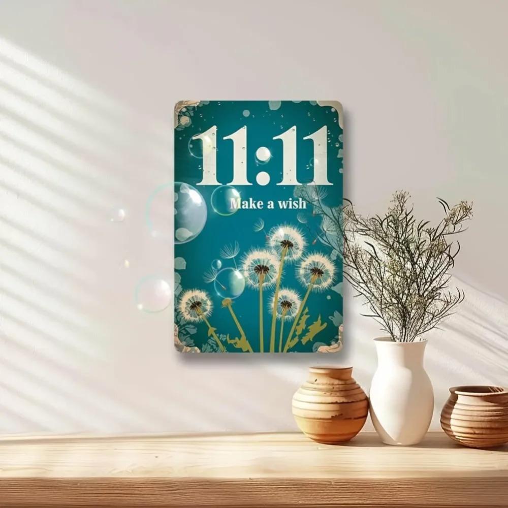 Retro Dandelion "Make a Wish at 11:11" Metal Wall Art Sign for Rustic Vintage Home Decor