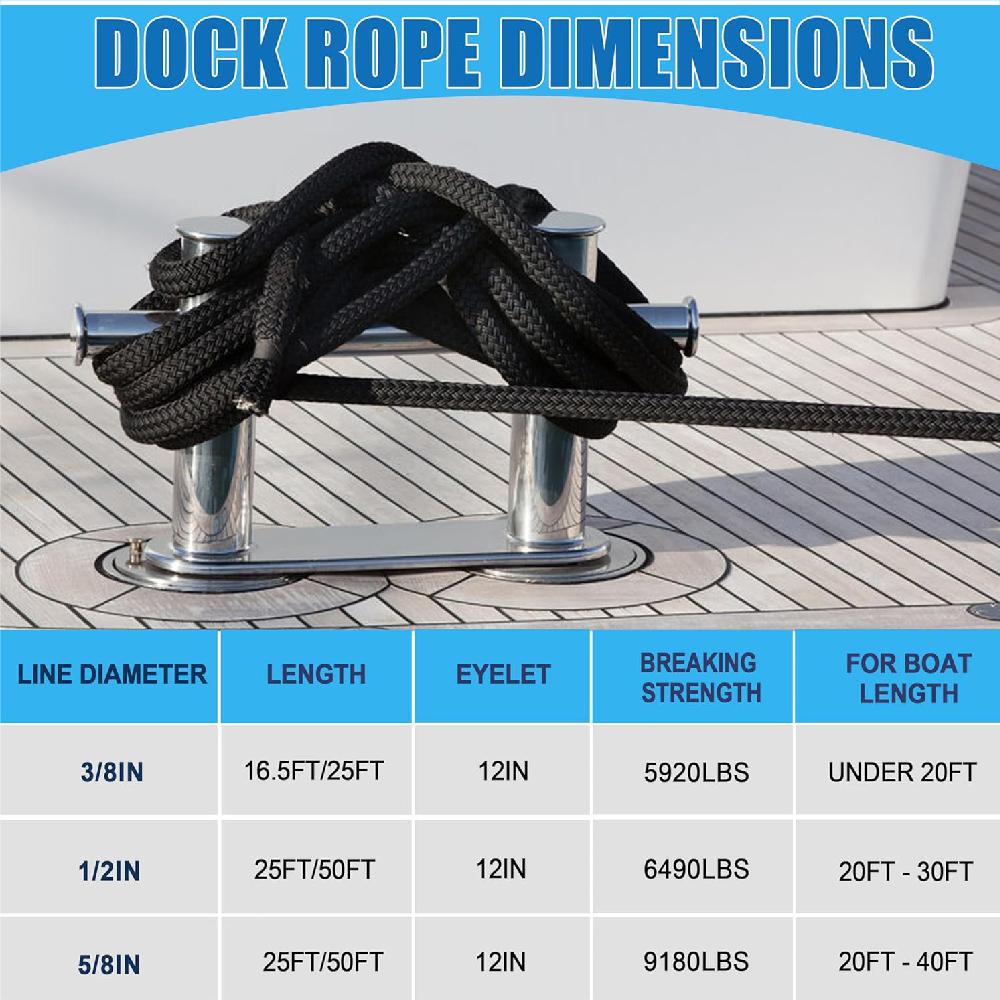 5m/16.5ft Boat Dock Lines Mooring Rope Double Braided Nylon Fender Line Docking Boat Rope for Yacht Marine Anchor Ropes 7