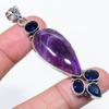Natural Sage Amethyst, Topaz 925 Sterling Silver Jewelry Pendant 2.92" Z6m03