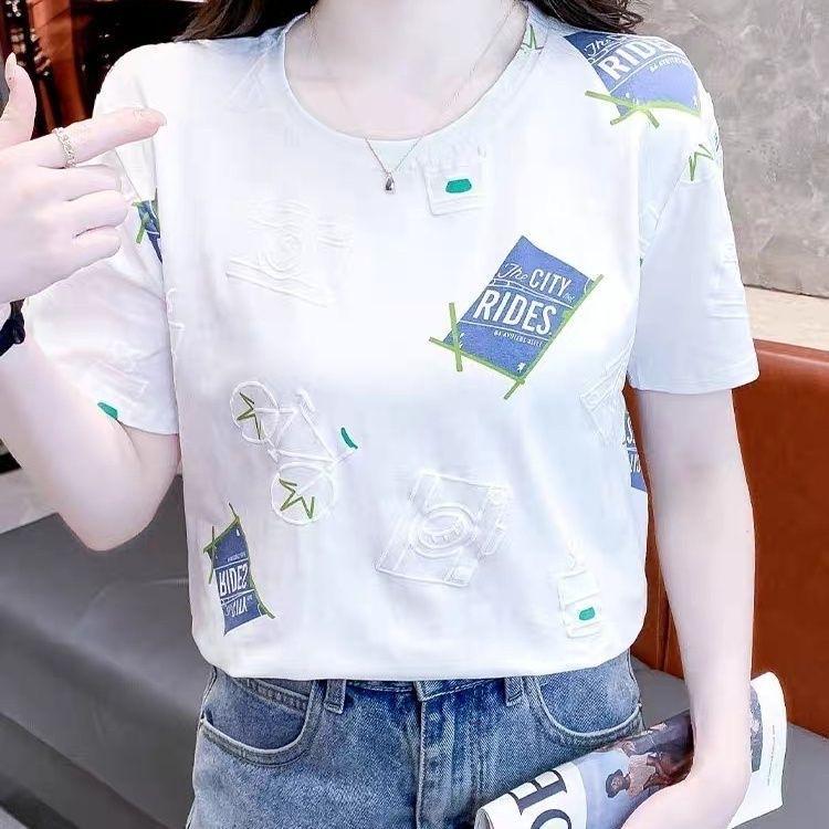 Women Summer Short Sleeve O Neck Fashion Cotton T Shirt Blouse Top