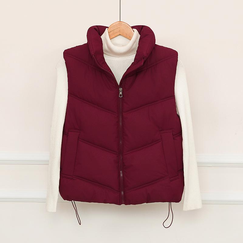 Winter New Down Cotton Vest Women's Simple Fashion Short Stand-up Collar Cotton Jacket Vest Jacket Tide