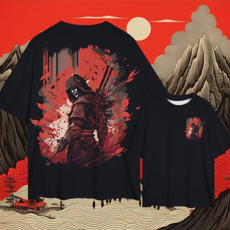2024 мужские футболки с 3d японским самурайским принтом, мужская одежда, уличные топы в стиле Харадзюку, повседневные повседневные футболки большого размера с короткими рукавами