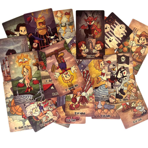 Old School Tarot Deck, 80 Vintage Cartoon Tarot Cards with Beginner's Guidebook, "Cuphead" Style Standard Tarot, Size: 12cm x 7cm