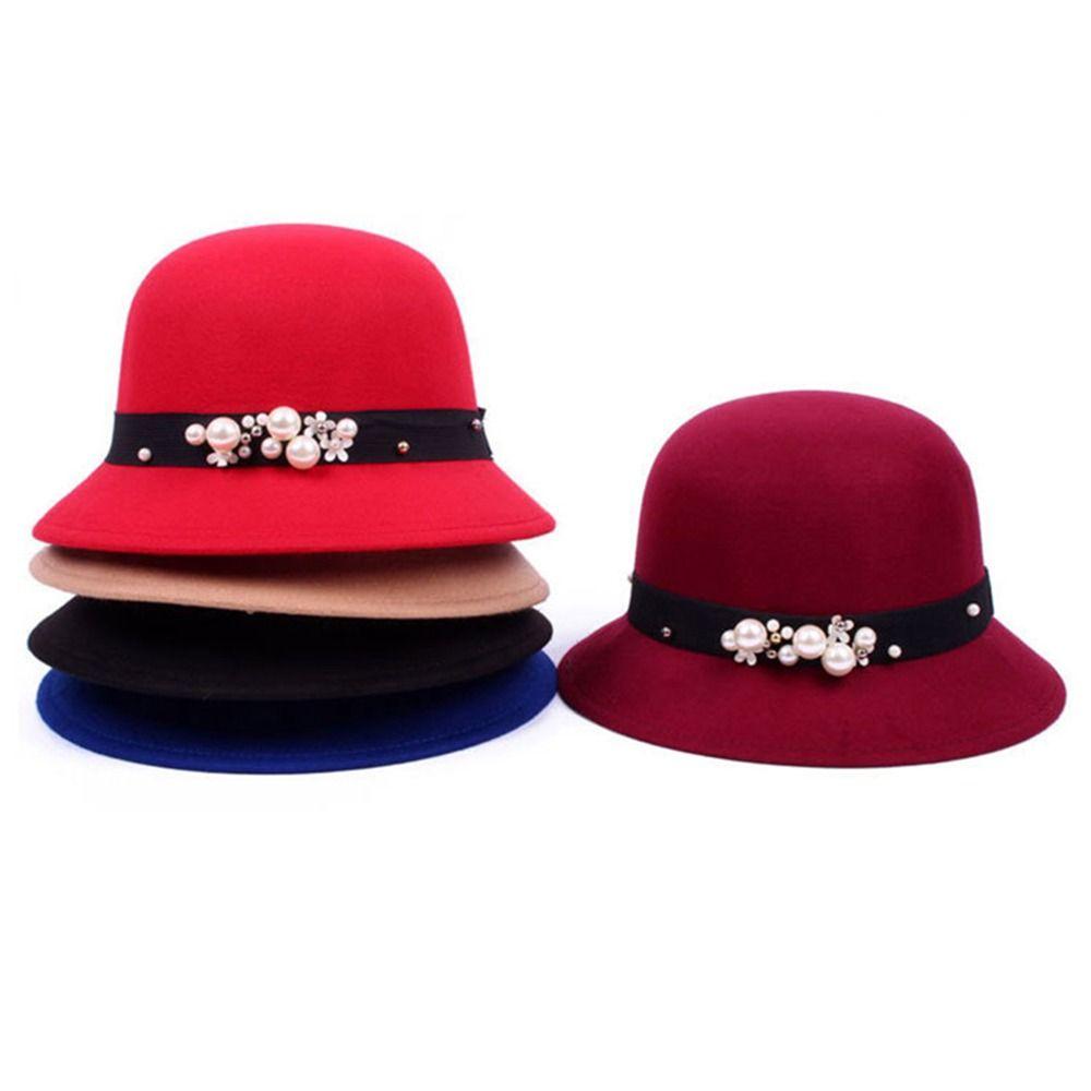 Korean Style For Ladies Big Brim Ceremony Gift Bucket Cap Fisherman Hat Pearl Fedora Hat Panama Hat
