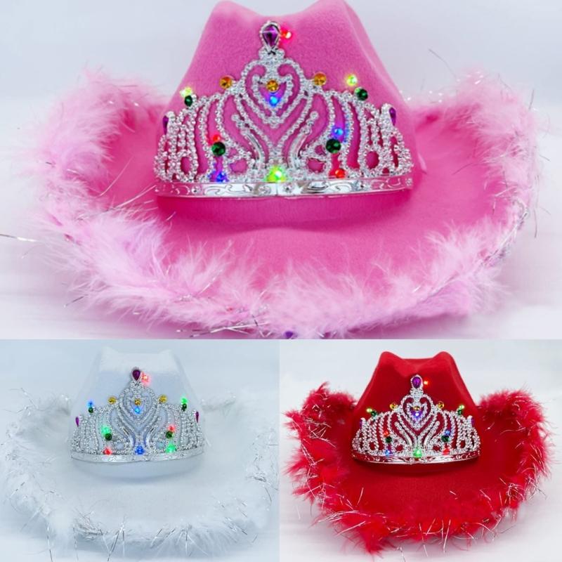 Ковбойская шляпа со стразами, в западном стиле, со светодиодной подсветкой на полях, шляпа федора из фетра, аксессуар для свадебной вечеринки