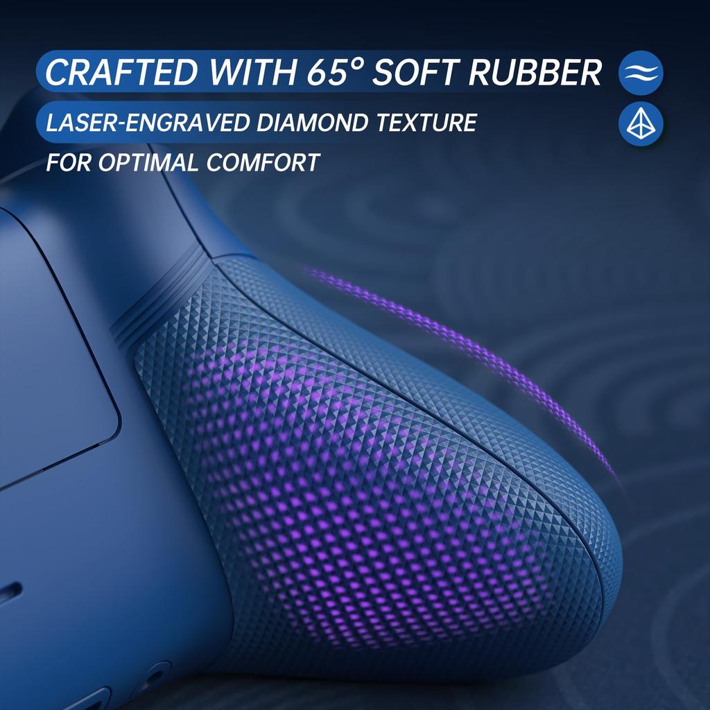 Комплект кнопок eXtremeRate ASR Circle Ring Full Shell совместим с Xbox Core, имеет мягкую резиновую рукоятку с 3D ромбовидным узором и низ и является