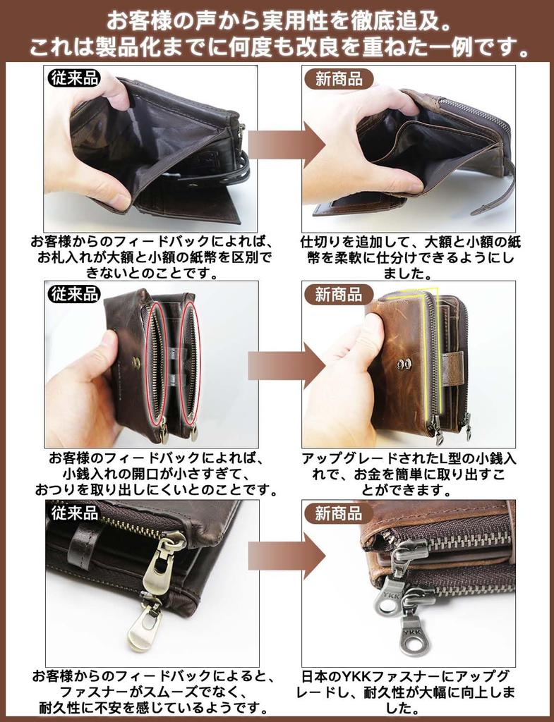 Bifold Cowhide Bifold Wallet Genuine Leather Japanese YKK Zipper Holds 16 Pieces Large Capacity Coin Purse Zipper Card Card Storage for Men and