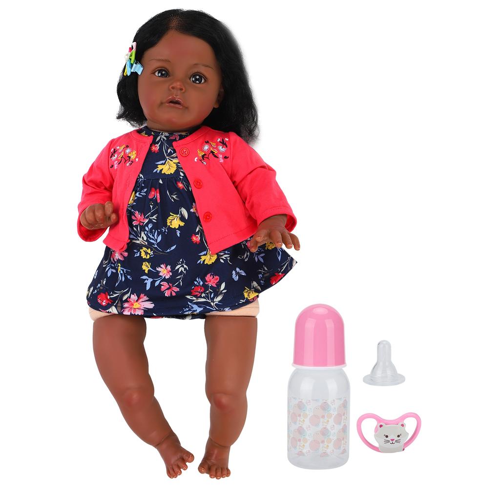 Reborn Toddler Dolls 23.6 Inch Cute African American Baby Dolls Toy Kid Birthday Gift