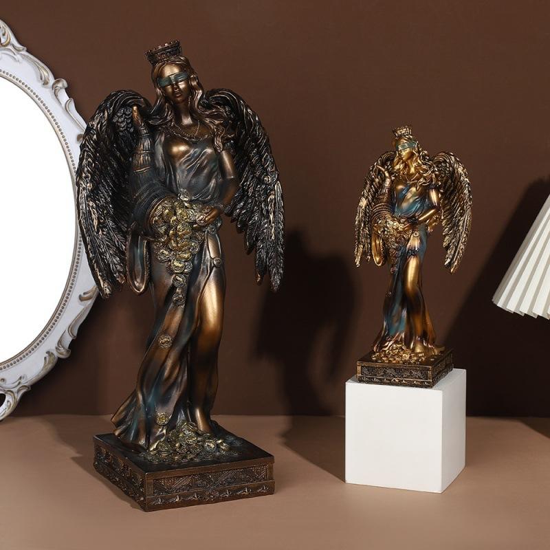 Статуи греческих мифологических фигур Богиня богатства статуэтка Счастливый ангел богатства Полимерная скульптура Домашний офис Настольный декор