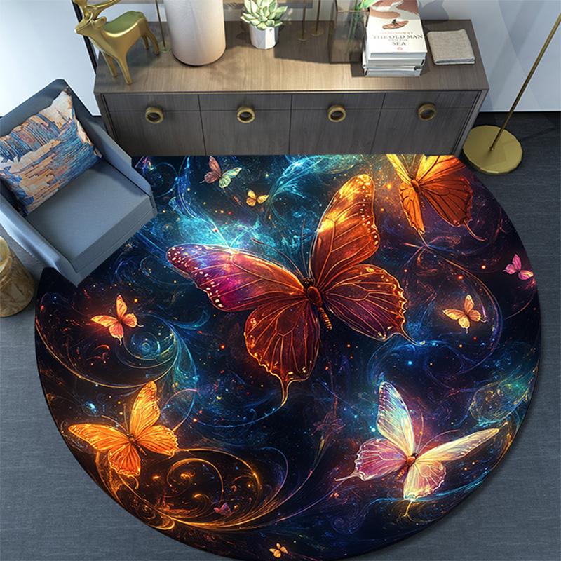 Magical Butterfly Round Area Rug,Carpet Rug for Living Room Bedroom Sofa Playroom Decor,Non-slip Floor Mat
