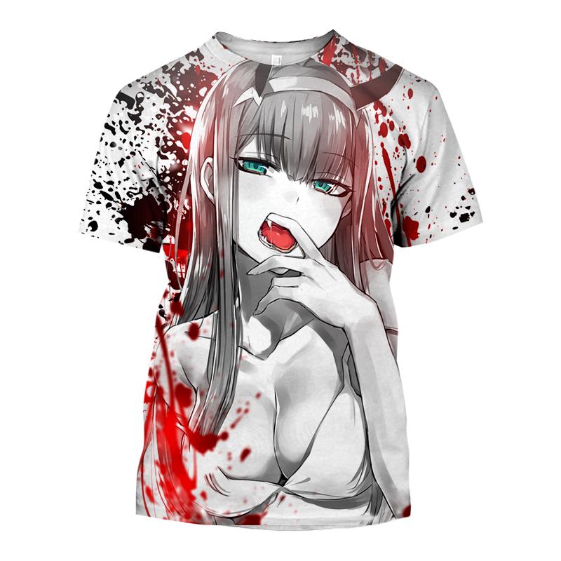 Летняя популярная мужская одежда аниме Darling In The Franxx Sexy Girl 3D Мужская футболка модная повседневная женская футболка с коротким рукавом большого размера