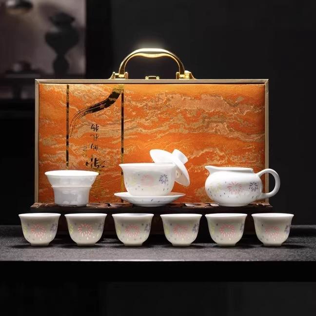 New high-end hand-painted colorful exquisite ceramic Kung Fu tea set gift box business gifts can be made