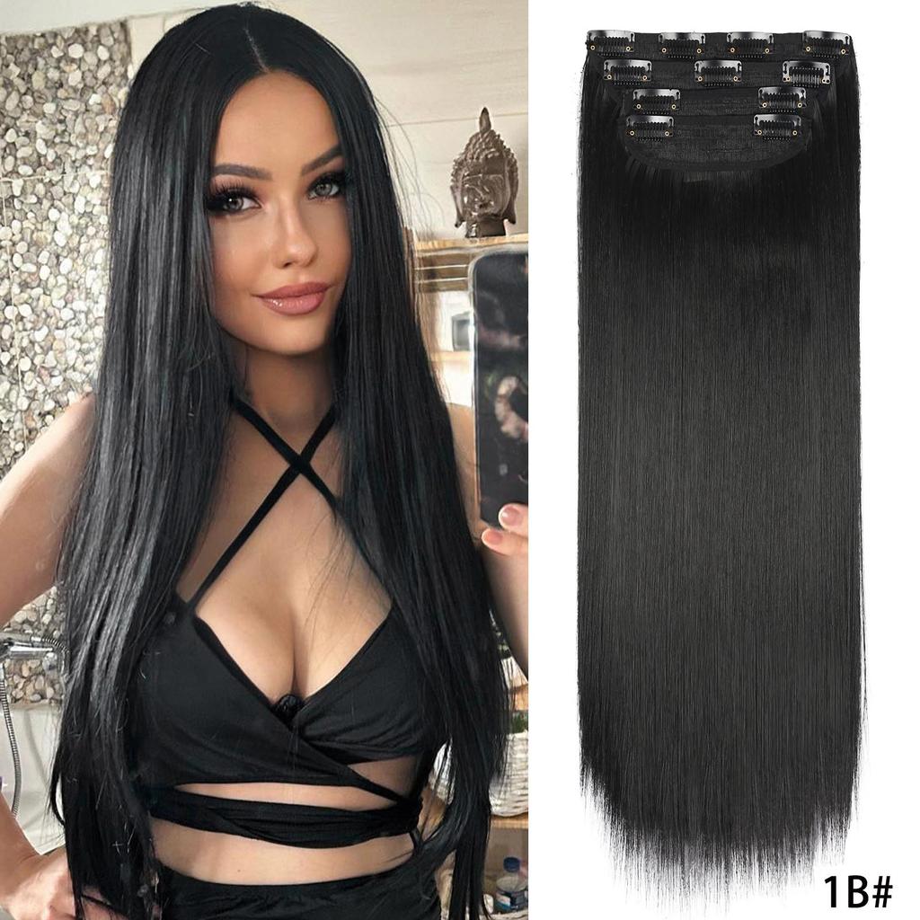 Black Hair Extensions For Women 20 Inch Synthetic Clip In Hair Extensions 4Pcs/Set Thick Hairpieces Straight Fiber Hairpieces