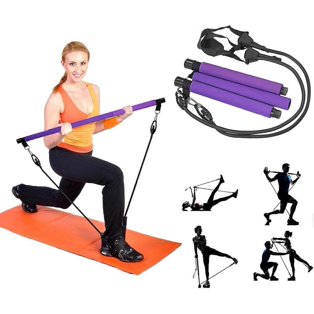 Pilates Bar Kit with Resistance Band, Adjustable Portable Pilates Bar with Foot