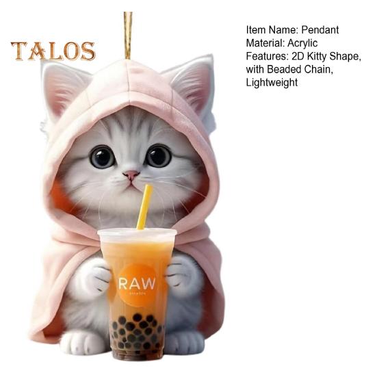 Подвеска для автомобиля 2D Котенок в толстовке с капюшоном, держащий молочный чай, легкая школьная сумка, сумка через плечо, подвеска с цепочкой из бисера, праздничный подарок