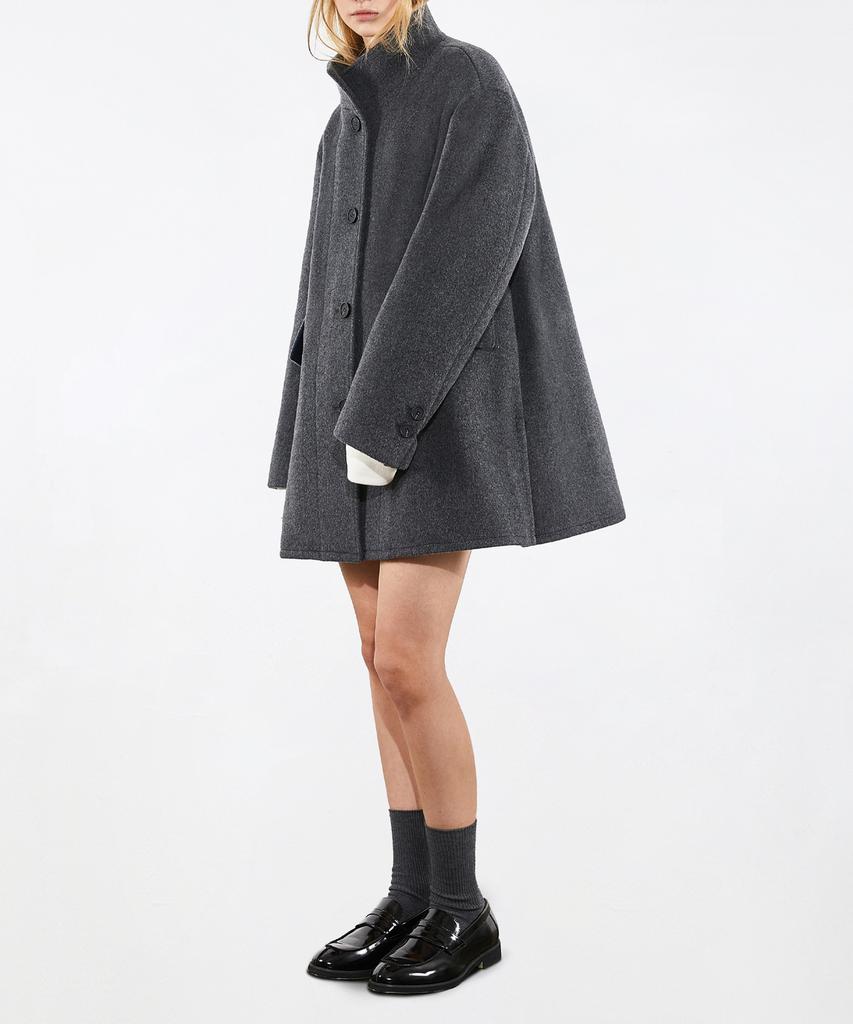 Voyonn Oversized Mandarin Collar Melange Gray Short Coat 0067