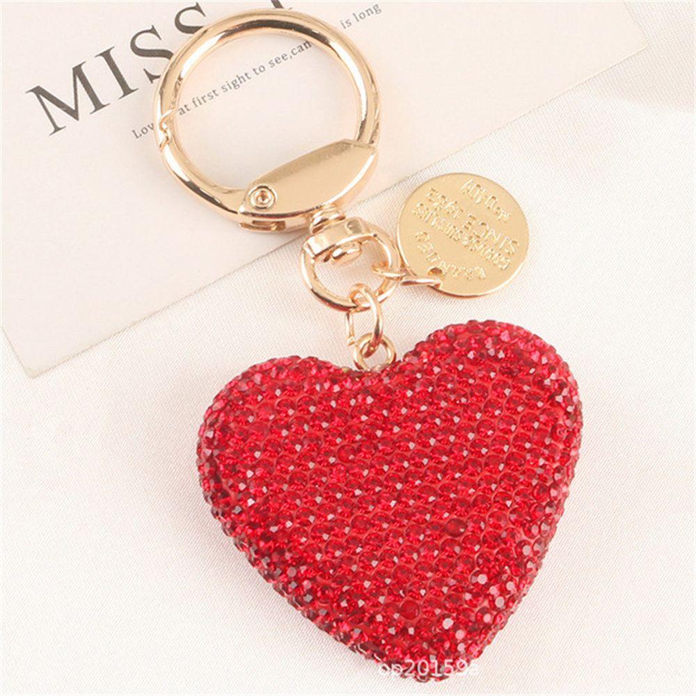 Pendant Rhinestone Interior Accessories Keys Holder Crystal Keyring Key Ring Love Heart Keychain