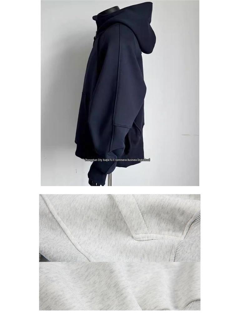 Унисекс Деконструированное худи с воротником-стойкой на молнии до середины для весны и осени