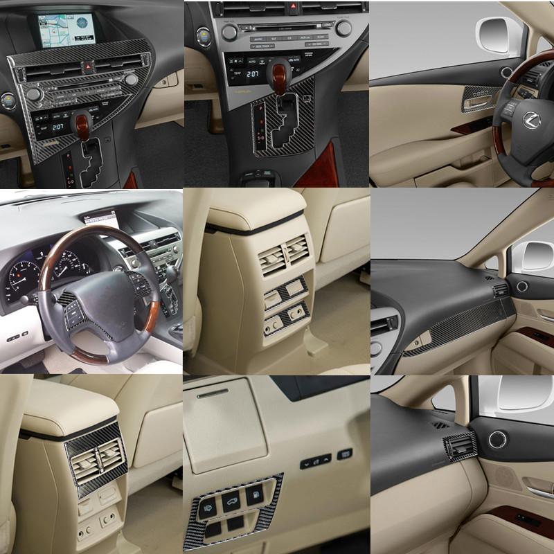 Наклейка с отделкой из черного углеволокна на панель перчаточного ящика салона автомобиля, кнопку рулевого колеса, ручку двери для Lexus RX350 RX450