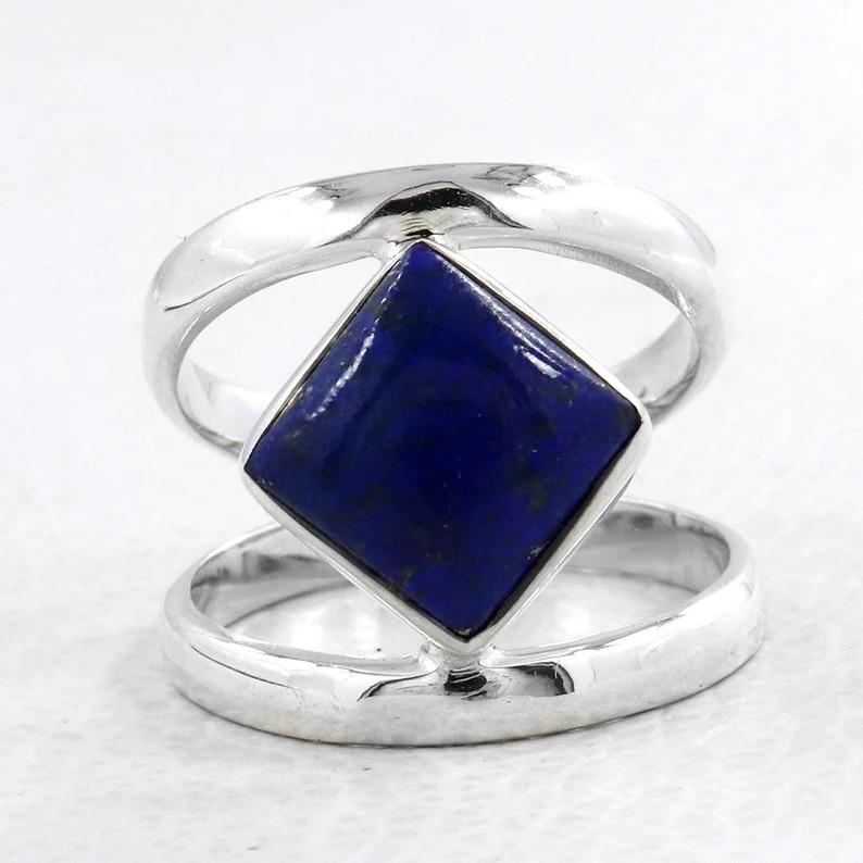 Кольцо с драгоценным камнем лазурит, твердое серебро 925 пробы, подарок на день рождения, кольцо в стиле бохо, юбилейное кольцо, дизайнерское кольцо, кольцо ручной работы