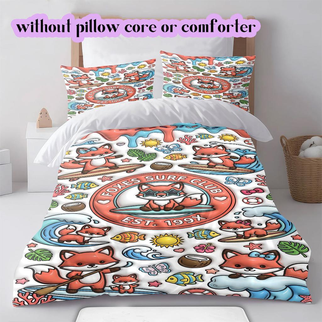 Cute animals surfing Pattern Bedding,Quilt Set Quilt Cover Pillowcase Home Birthday Gift (1*duvet cover+2*pillowcase,without core)
