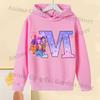 K-pop Толстовки с розовым капюшоном для детей, мультяшная толстовка с капюшоном с принтом букв, модная осенняя толстовка для девочек, детская одежда