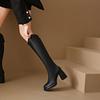 Retro Thick High Heel Long Boots Women West Cowboy Shoe Autumn/Winter With/no Plush Back Zipper Knee-High Knight Boot