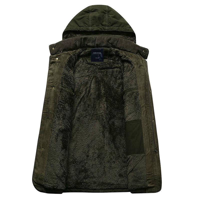 Winter Men Thick Fleece Jacket Hat Detachable Cotton Coat Social Activity Fashion Casual Business