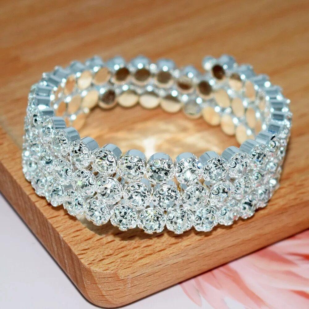 Rhinestones Bridal Jewelry Hand Wrist Bracel Crystal Bracelets Wedding Bangles Five Rows Bangles