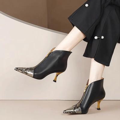Модная женская обувь Ботильоны Женские ботинки Современные ботильоны Женские Смешанные цвета Острый носок Передняя молния Высокий каблук Женская обувь