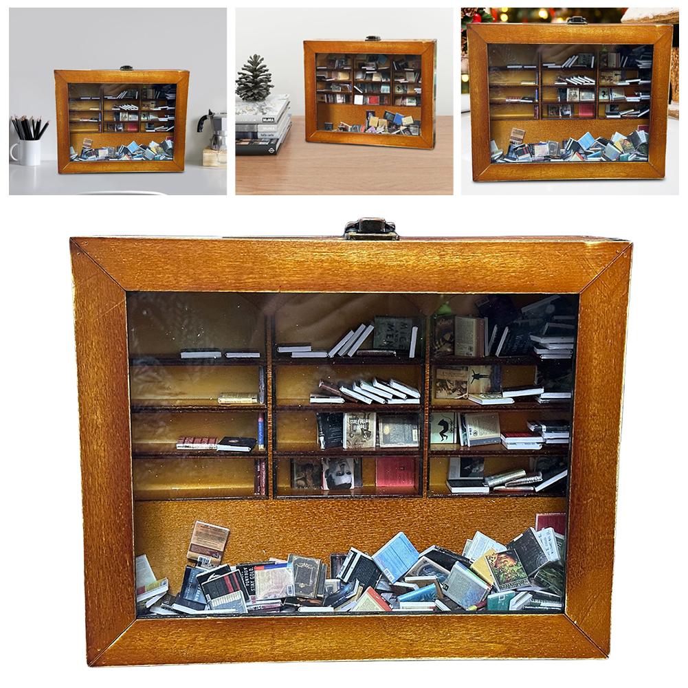 Mini Bookshelf Miniature Library Miniature Shake Away Your Anxiety Book Display Cabinet Bookcase Decoration Home Decor Gift