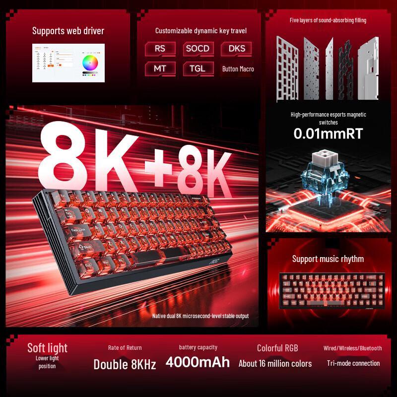 Игровая клавиатура AOC K68 с тройным режимом и магнитными переключателями