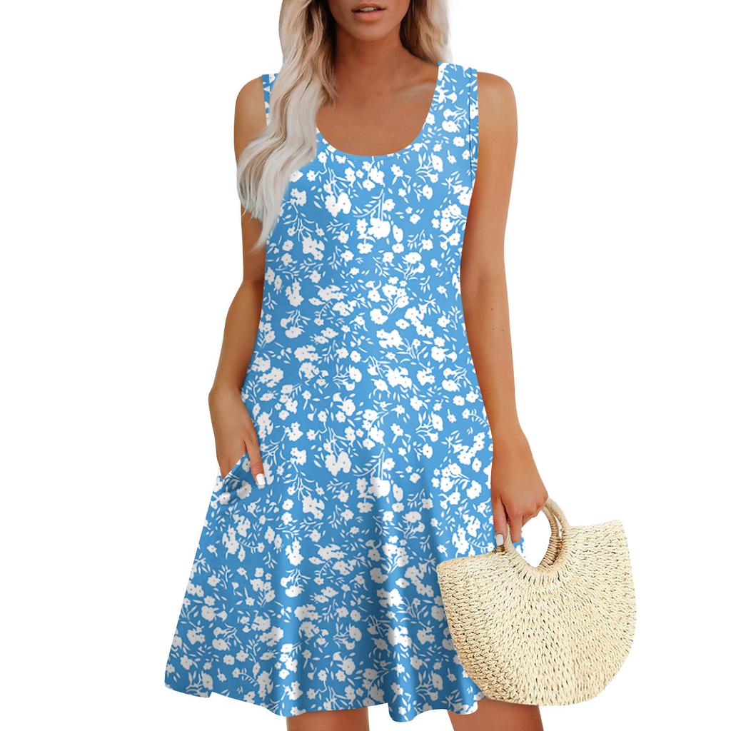 Женские летние платья, свободные сарафаны без рукавов с U-образным вырезом и карманами