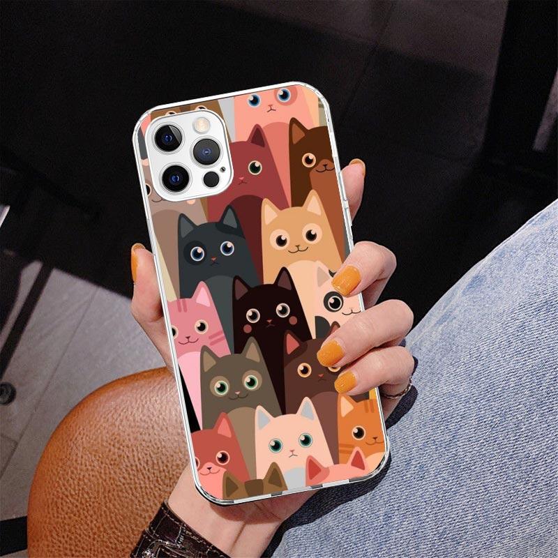 Cartoon Cute Cats Background Phnoe Case for Iphone 17 Air 16 16E 11 12 13 Mini 14 Plus 15 Pro Max 7 8 + SE 2020 Phone Cover Coqu