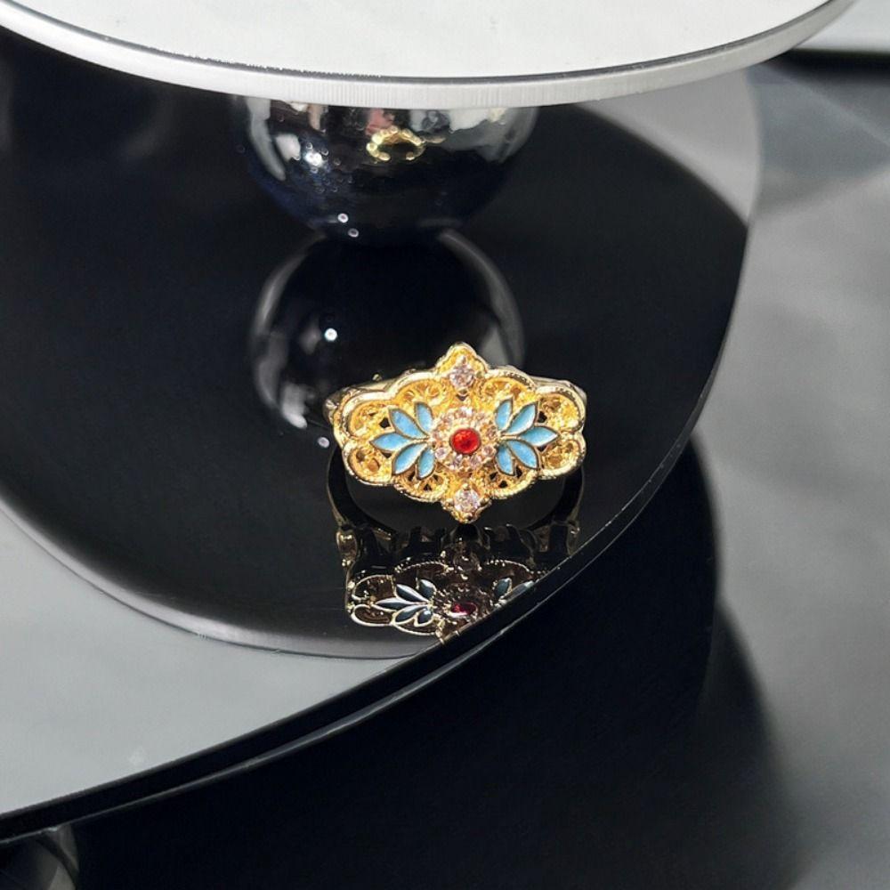 Прозрачное эмалевое кольцо Изысканные металлические открытые кольца Модные китайские винтажные кольца Ежедневно