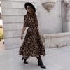 Popular Women's Clothing European Station Autumn and Winter Long-sleeved Leopard Print Dress
