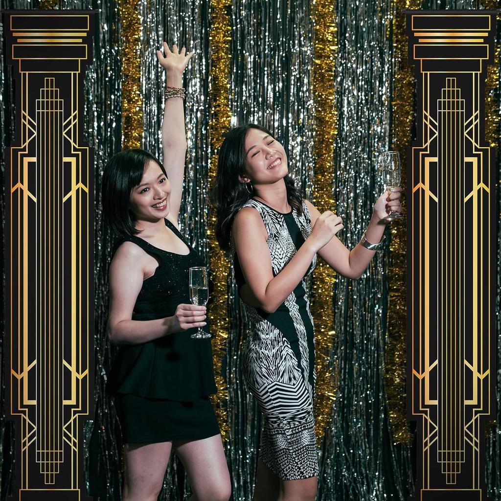 4 шт. Декорации для вечеринки «Ревущие 20-е» Черно-золотая колонна Баннер на дверь и крыльцо Подвесной баннер 1920-х годов Спикизи Награды Свадебные украшения Принадлежности