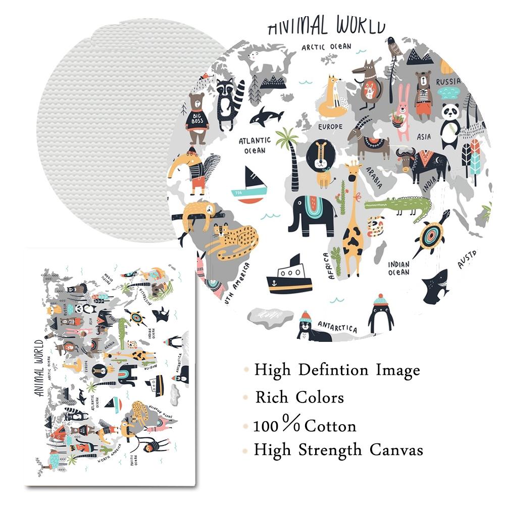 Карта мира животных, художественный принт, детский постер, детский подарок, мультяшная картина на холсте, скандинавский стиль, домашний декор, настенная картина для гостиной