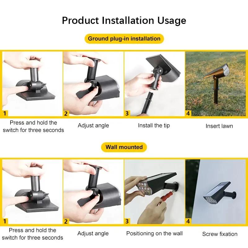 Ультраяркие 7-светодиодные точечные светильники на солнечных батареях – водонепроницаемый уличный ландшафтный светильник IP65 с регулируемой яркостью для украшения стен на садовом газоне