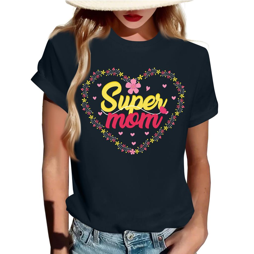 Взрослые Повседневные Ежедневные Круглый вырез с принтом Короткие рукава Футболка Топ с буквами