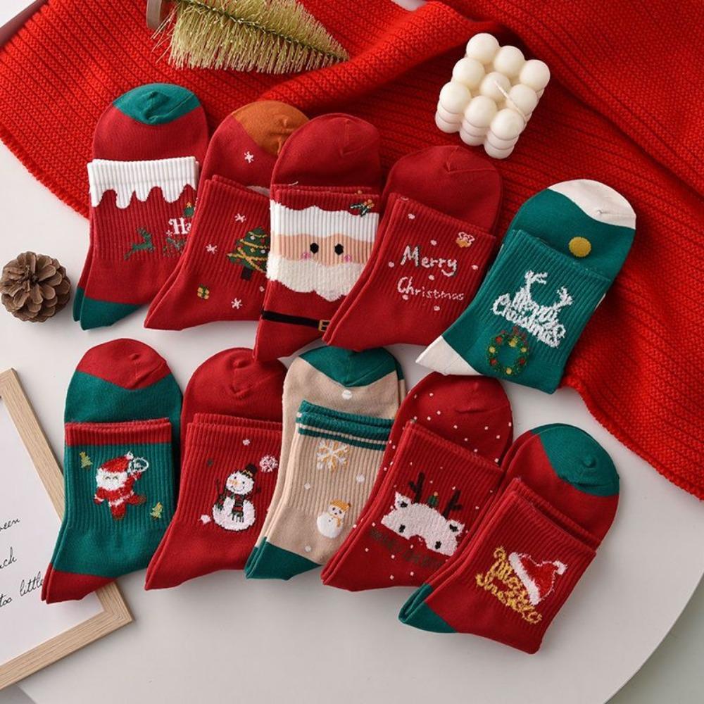 5 Pairs/Lot Elk Mid-tube Socks Santa Claus Winter Socks Creative Christmas Socks  Autumn