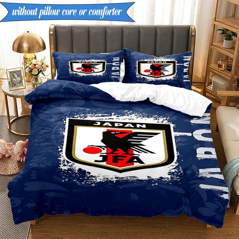 3PCS Japan Football Association Emblem Bedding Set 2D Printing (Includes 1 Duvet Cover + 2 Pillowcases Coreless), Bedroom decor,Fan gift