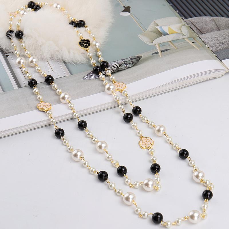 Long Necklace Female Korean Version Multi-layer Rose Drop Glaze Petal Hanging Chain Personalized Decorative Pendant Autumn and Winter Sweater Chain