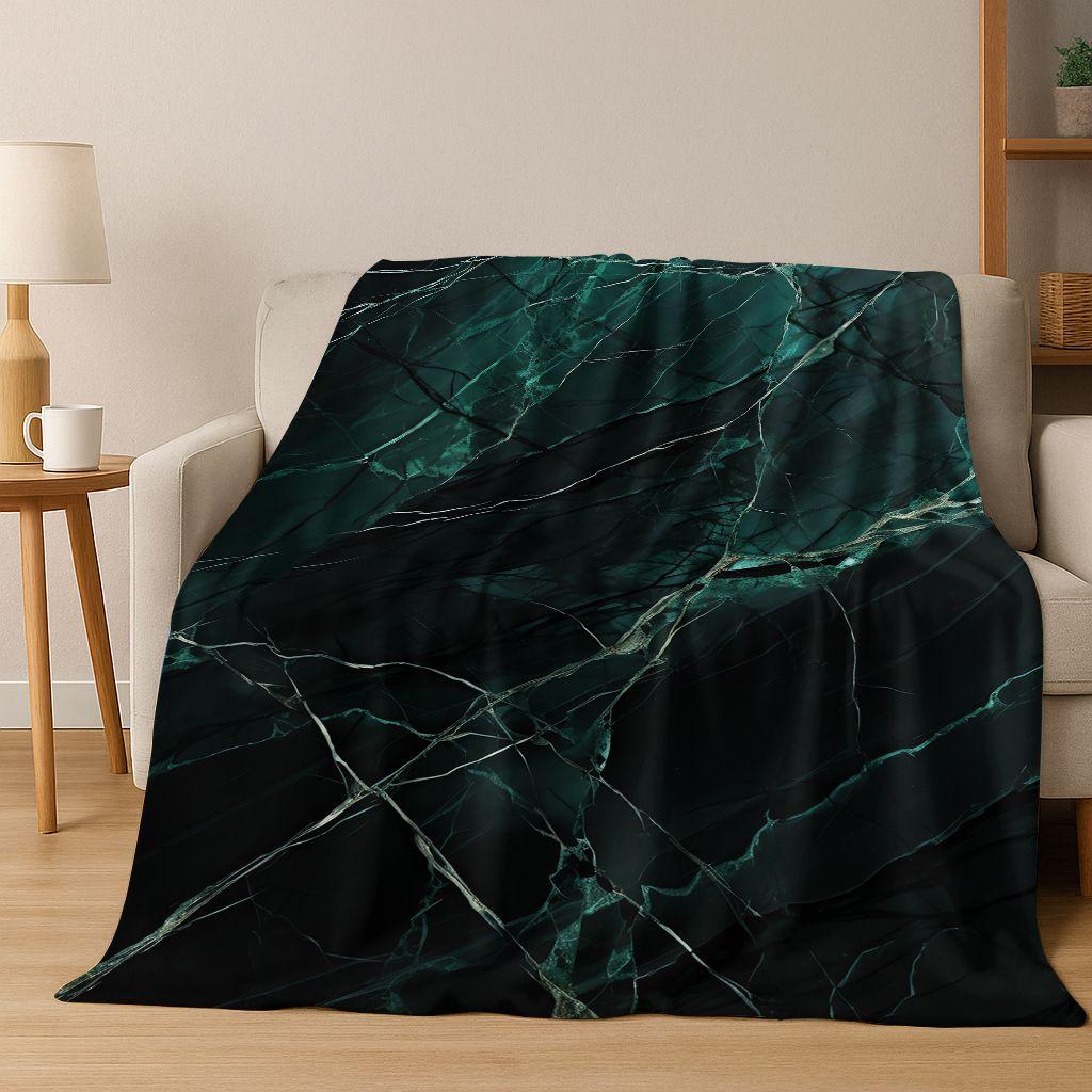 Dream Colorful Stone Texture Marble Black Green Gold Flannel Blanket,Cozy Soft Throw Blanket for Home Bedroom Bed Sofa Gift