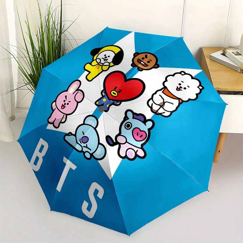 1pc BT21 Character Circle Sticker Umbrella with Plastic Handle,Suitable for All Seasons Home Travel Outdoor UmbrellaM1212