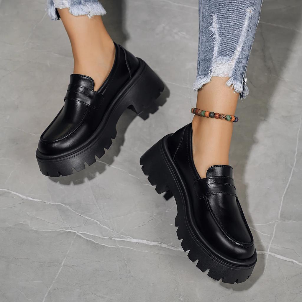 Модные туфли на толстой платформе для женщин 2025 года, новые туфли в стиле преппи из искусственной кожи, женские туфли на толстой подошве, удобные туфли Slio On